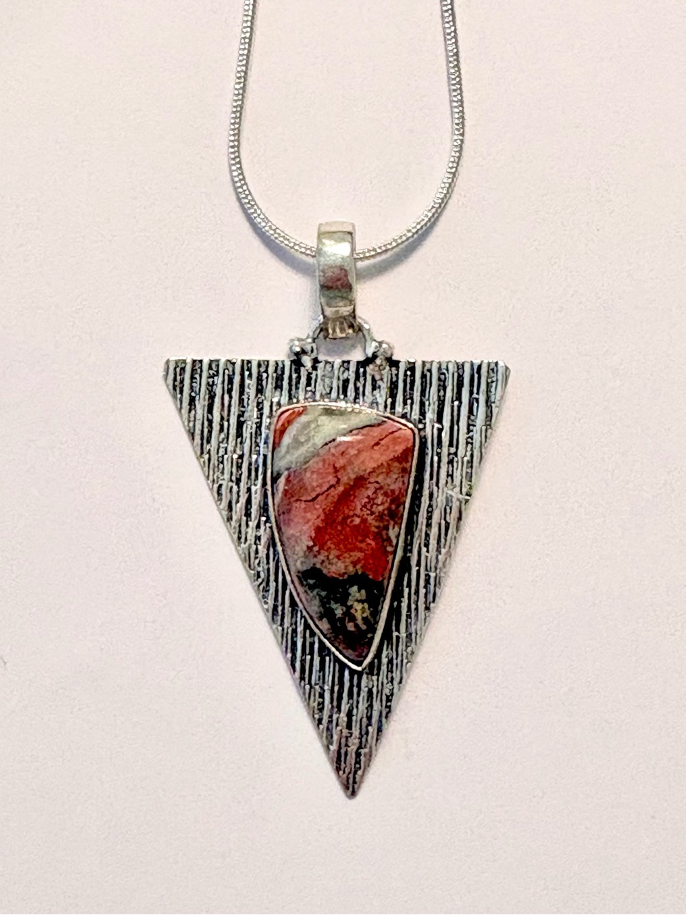 Beautiful, 1 1/2 inch,925 marked, triangle, Red Jasper pendant on a silver chain